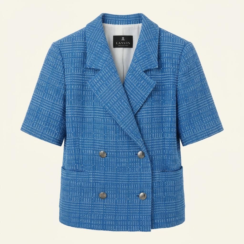 LANVIN COLLECTION 블루 트위드 더블 반팔 자켓 34fr