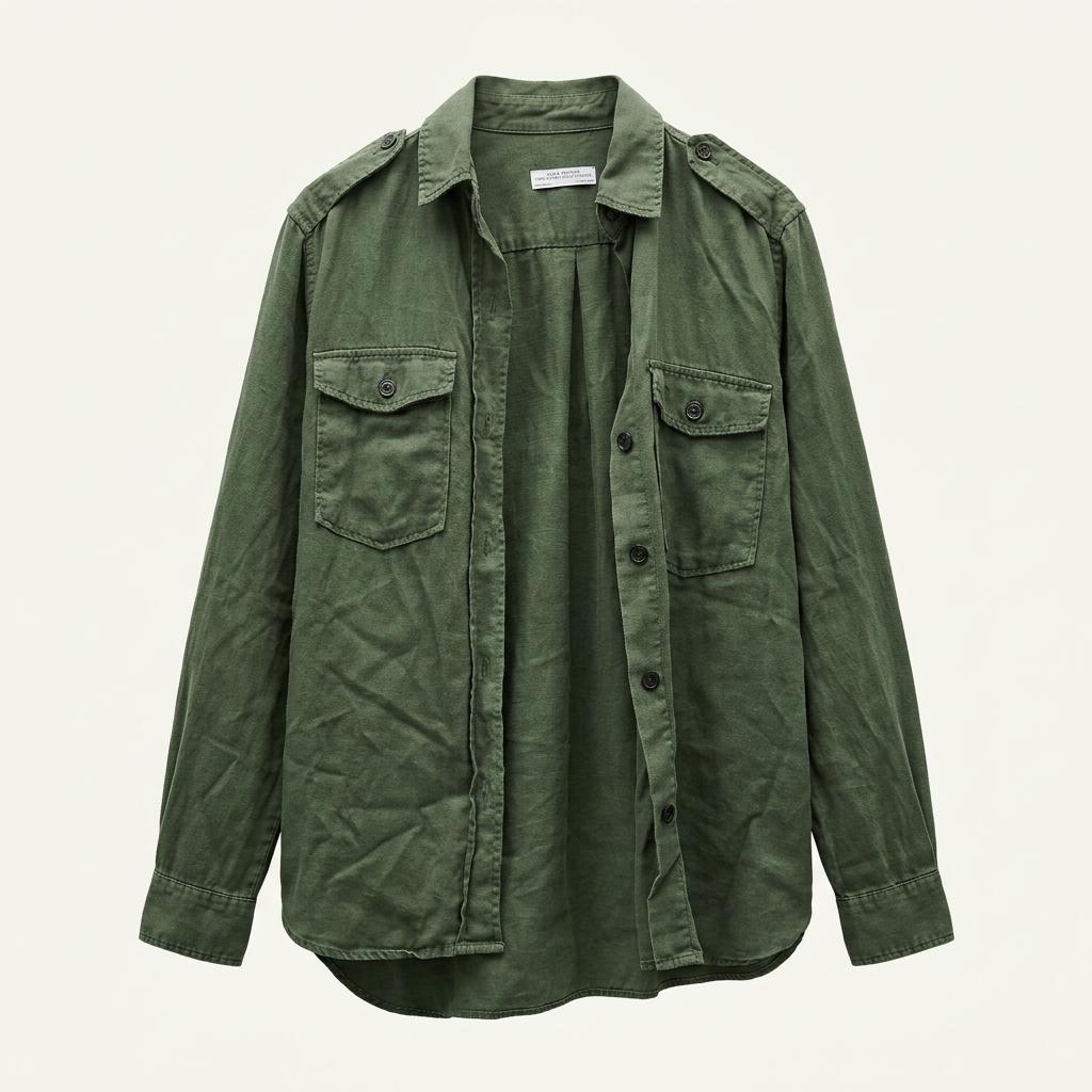 ZARA 여성 프리미엄 데님 셔츠 카키색 1