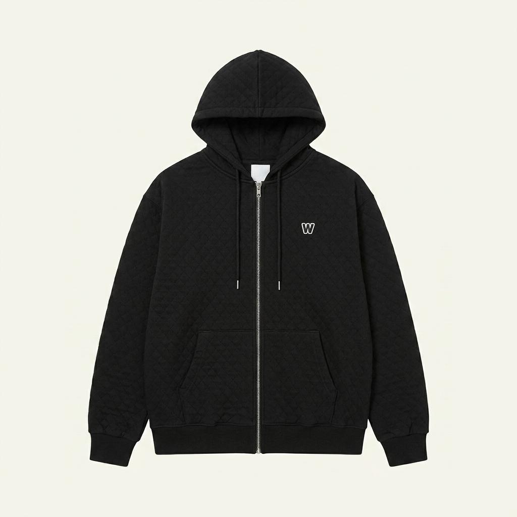 위캔더스 블랙 퀼팅 후드집업 S73