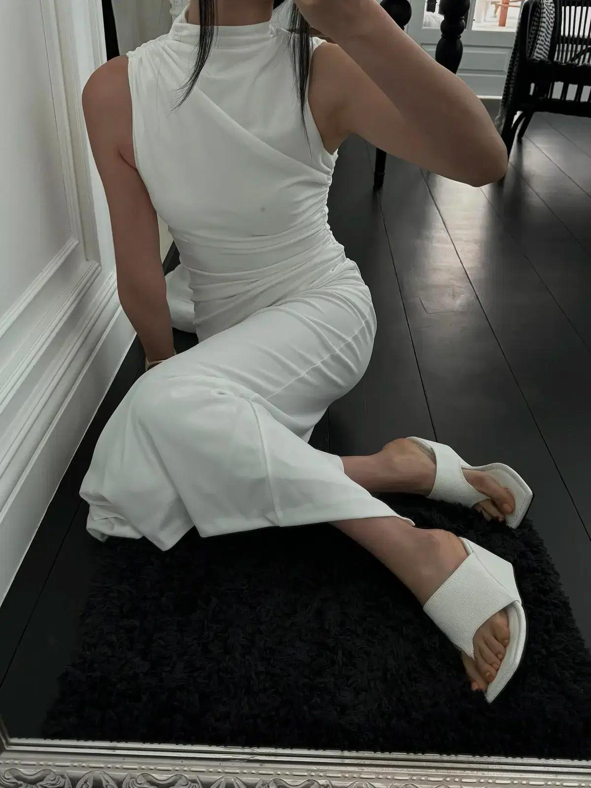 @9474 화이트 230 웨지 뮬 8cm 쪼리 샌들-새상품 9
