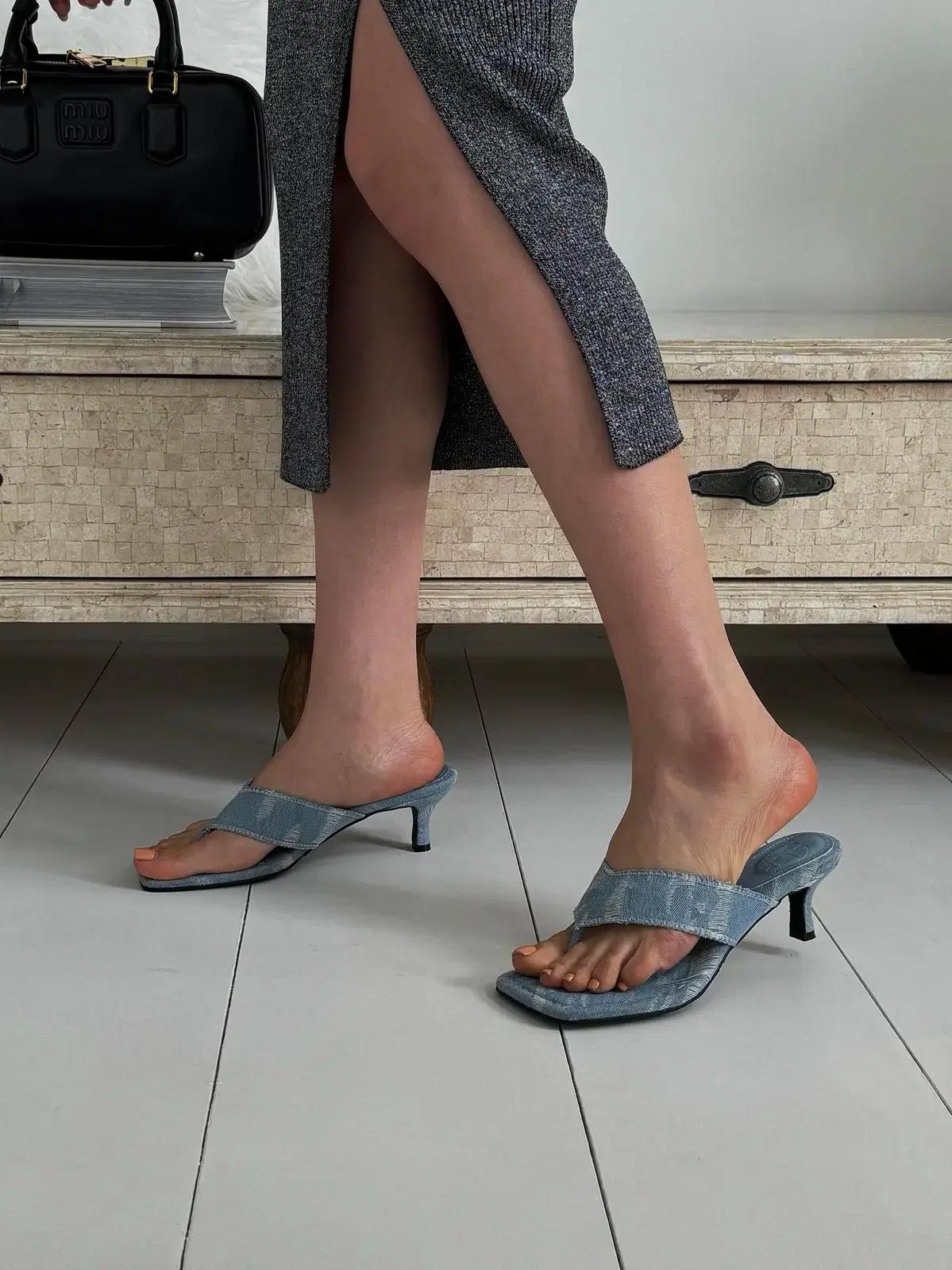 @353 블루 240 빈티지 찢청 6cm 쪼리샌들-새상품 3