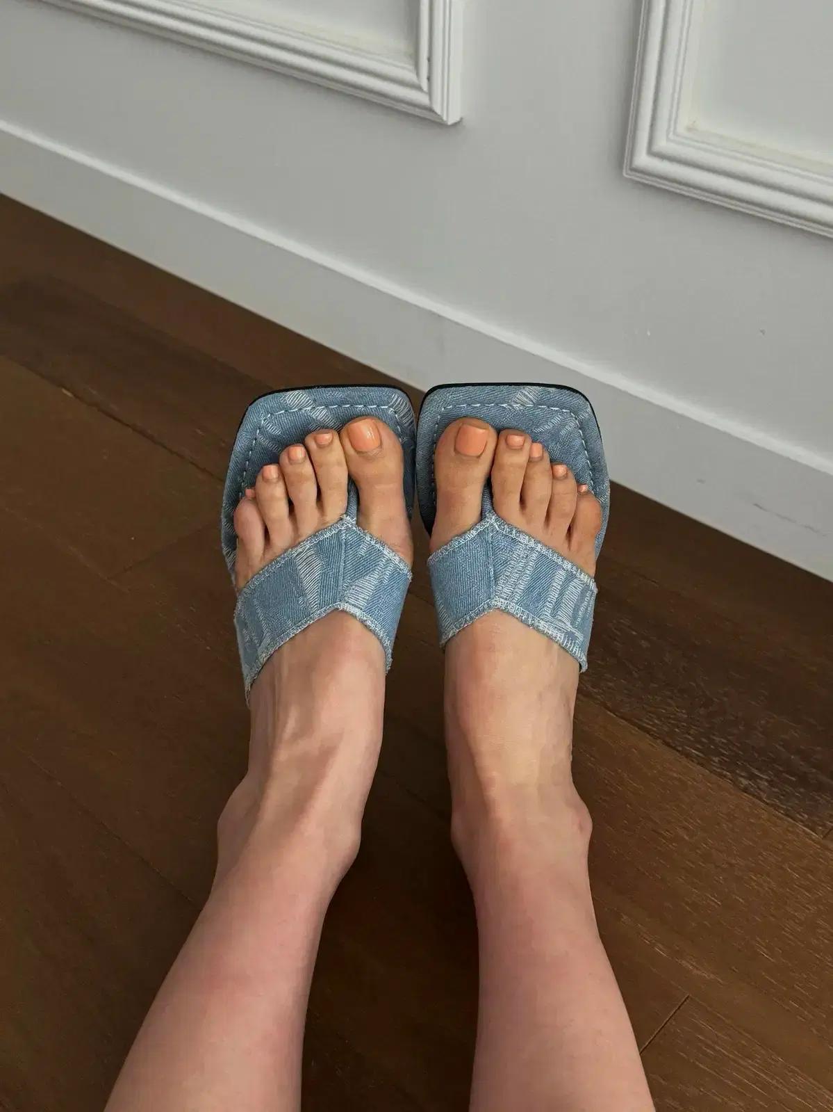 @353 블랙 250 빈티지 찢청 6cm 쪼리샌들-새상품 7