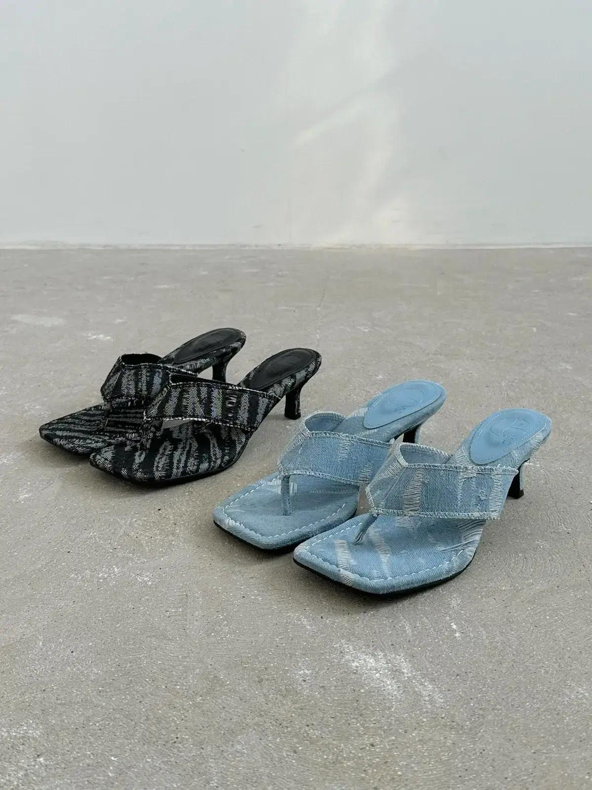 @353 블랙 235 빈티지 찢청 6cm 쪼리샌들-새상품 3