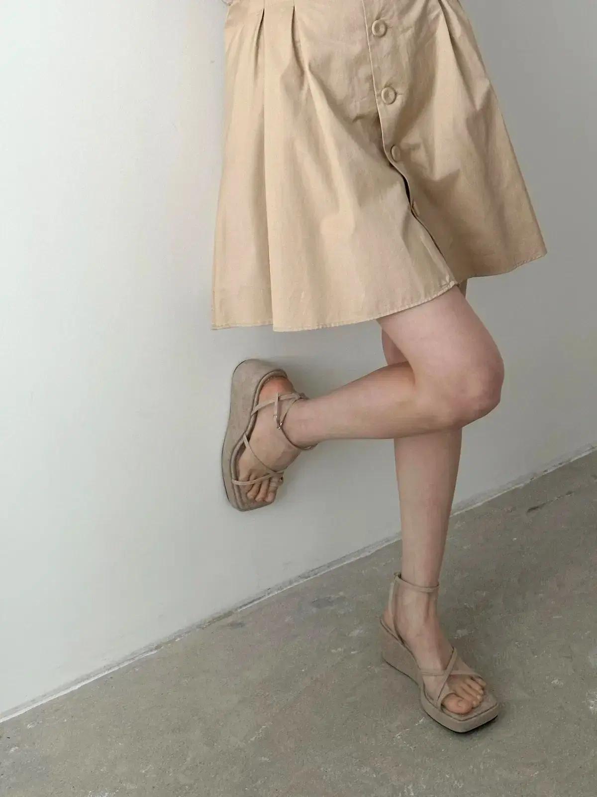 @354 베이지 250 웨지 플랫폼 7cm 린넨 쪼리 샌들-새상품 5