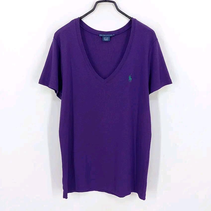 폴로랄프로렌 여성 여름 슬림핏 브이넥 반팔티 퍼플 (HU46042) 2