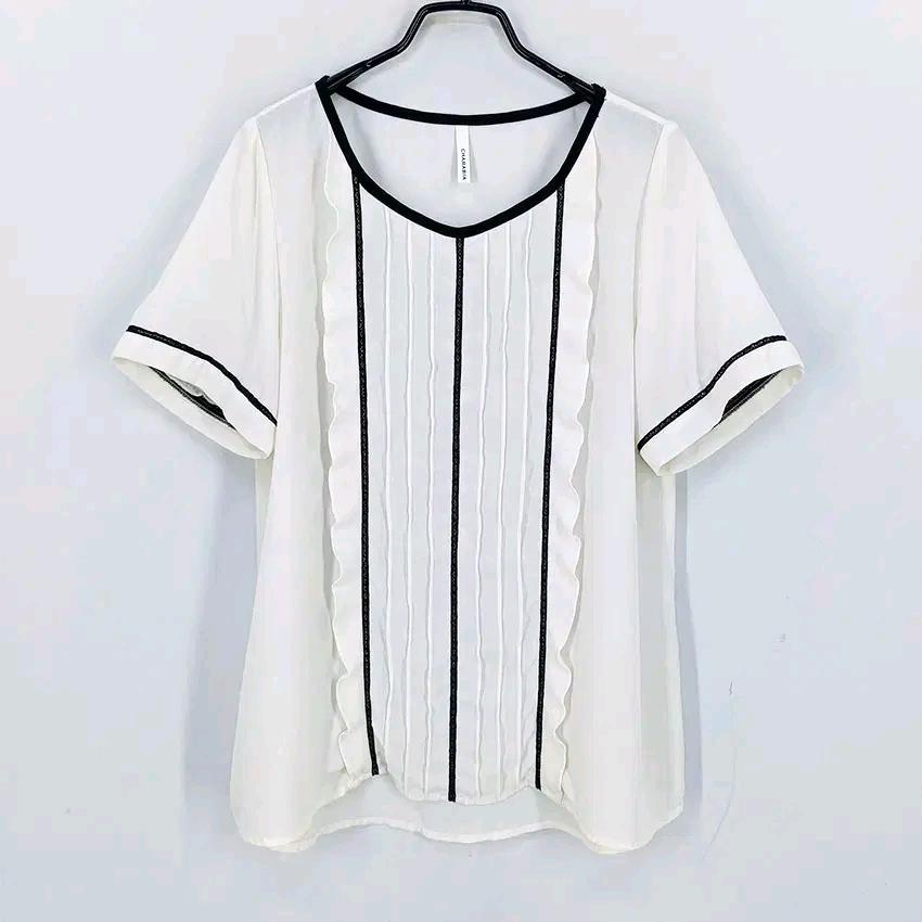 샤라비아 여성 여름 배색 반팔블라우스 아이보리85 (HU46043) 2