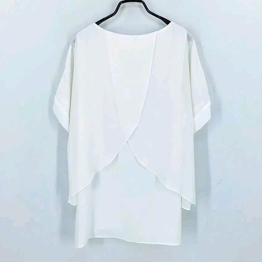 빈티지 여 여름 이중 반팔 쉬폰블라우스 아이보리85 (HU46055) 3