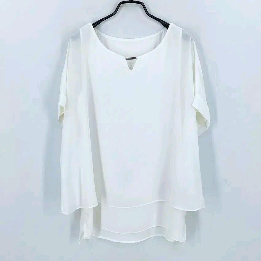 빈티지 여 여름 이중 반팔 쉬폰블라우스 아이보리85 (HU46055) 2