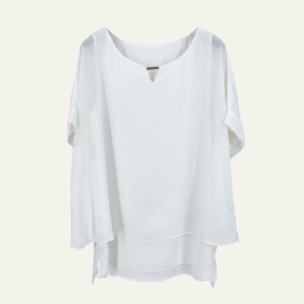빈티지 여 여름 이중 반팔 쉬폰블라우스 아이보리85 (HU46055) 1