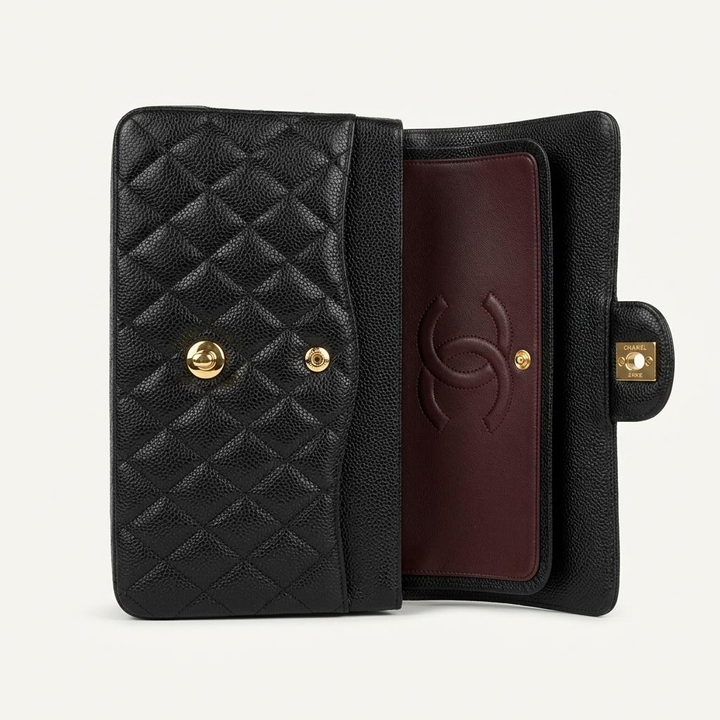 샤넬 캐비어 퀼팅 클래식 플랩백 블랙 금장 1