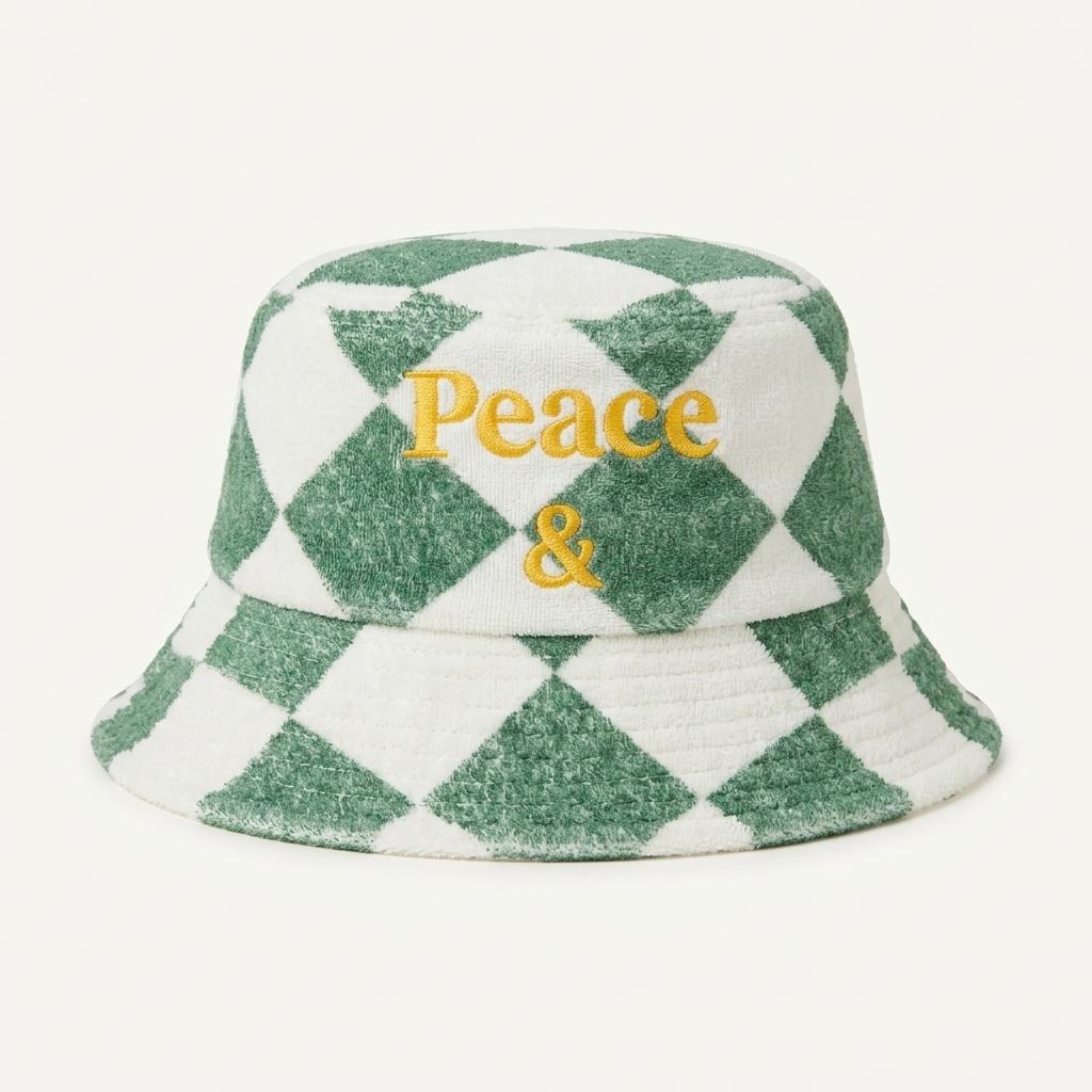 젤리멜로 Peace 레터링 그린 체크 버킷햇