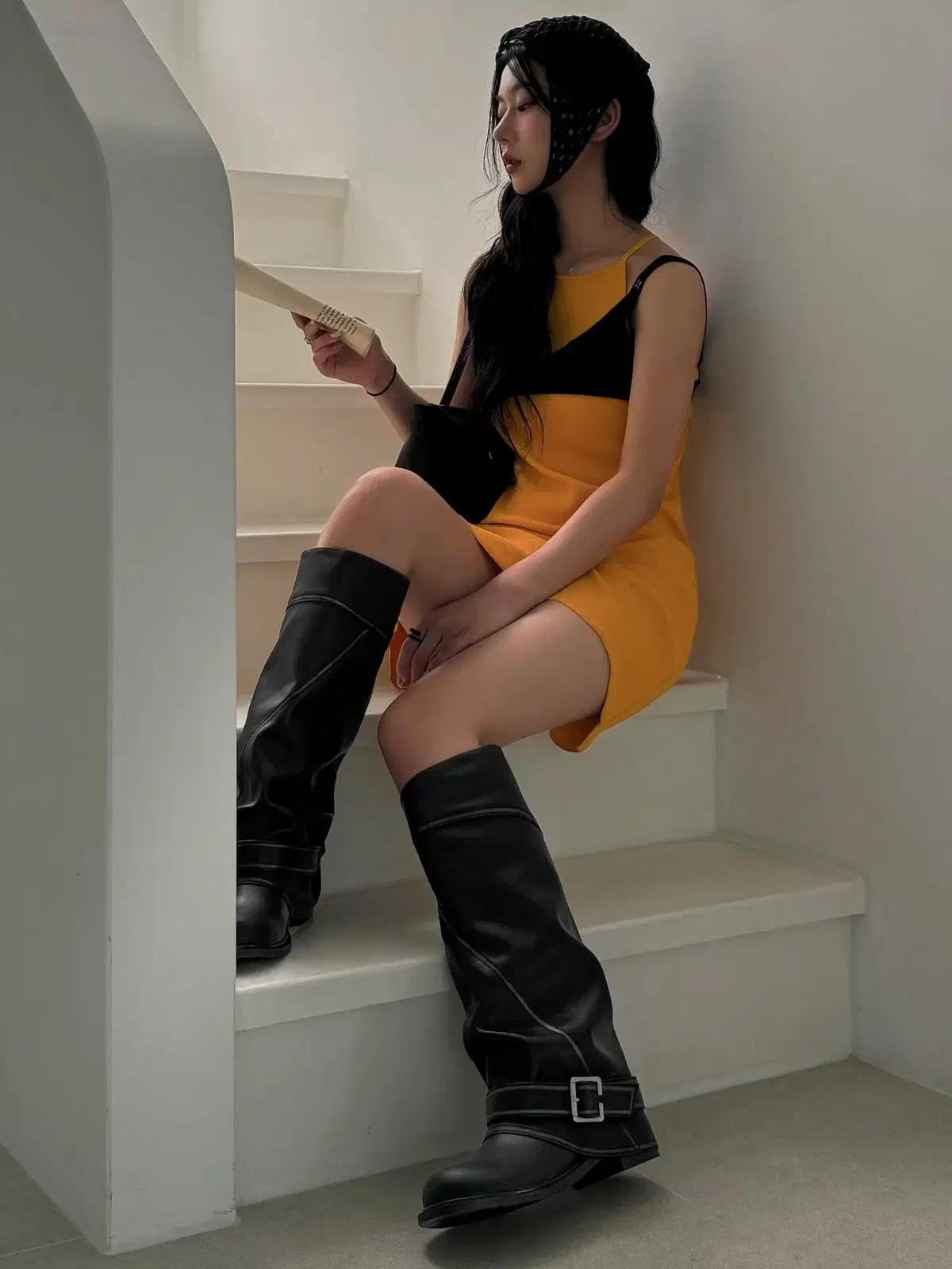 @9557 블랙 240-폴딩부츠 4cm 빈티지 버클 롱부츠-새상품 9