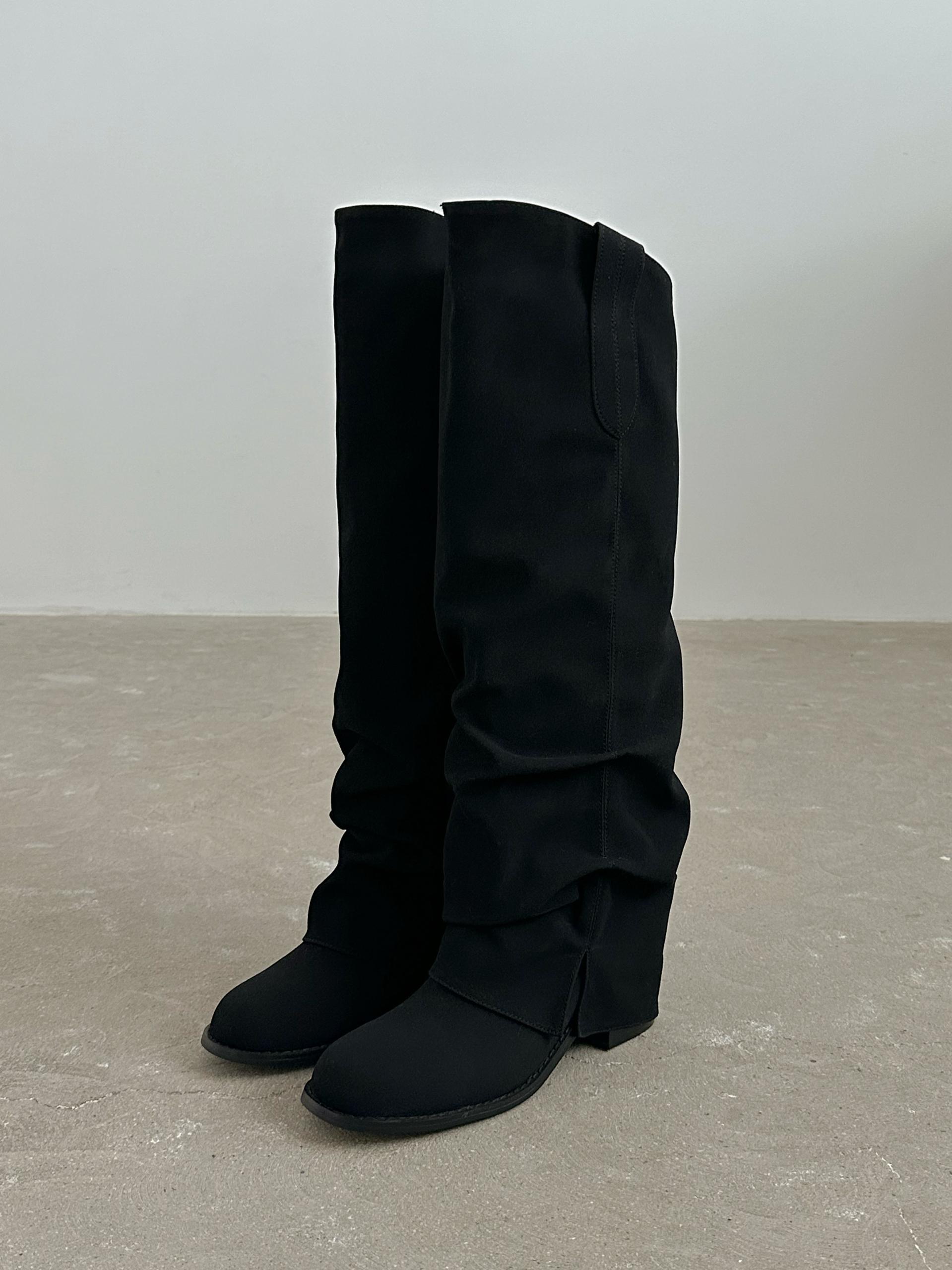 @9450 블랙 240-셔링 폴드오버부츠 6cm 롱부츠-새상품 2