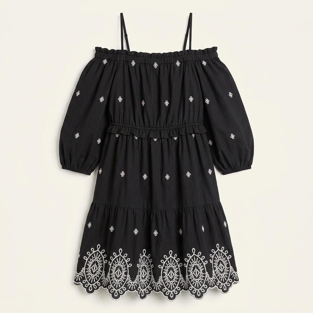 h&m 자수 오프숄더 원피스 블랙 55.66