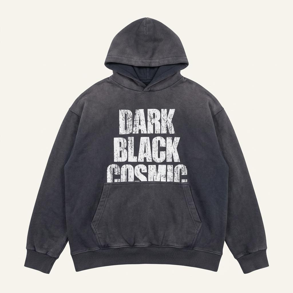 헤스토리 DARK BLACK 레터링 후드티