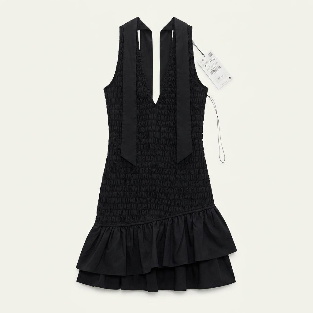 자라 스모크 프릴 미니 원피스 블랙 1