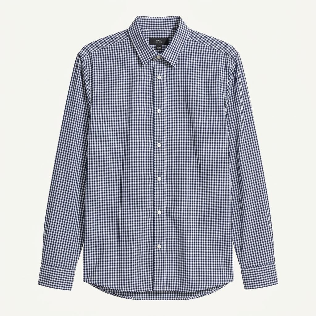 H&M 체크 슬림핏 이지아이언 셔츠 네이비