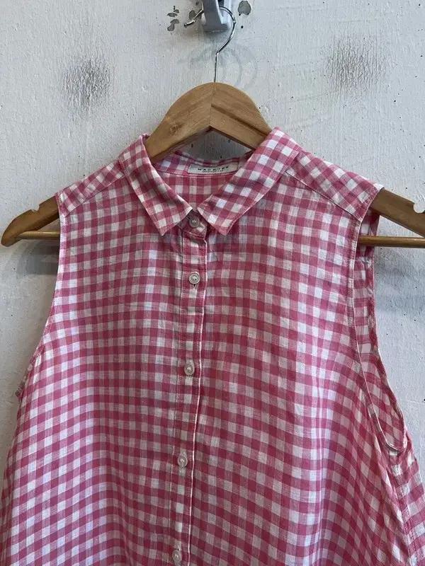 MACPHEE 퓨어린넨 체크 슬리브리스 탑 Made in JAPAN 3
