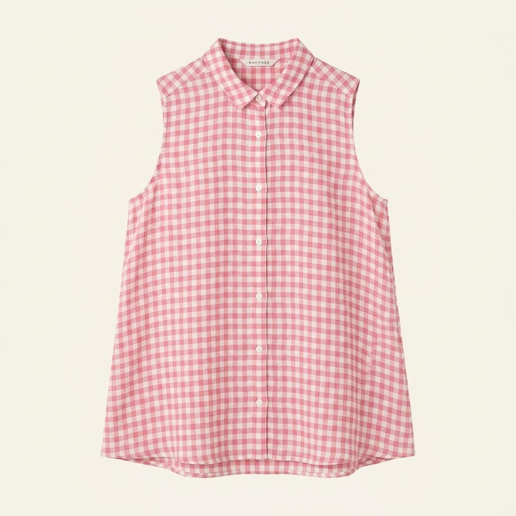 MACPHEE 퓨어린넨 체크 슬리브리스 탑 Made in JAPAN 1
