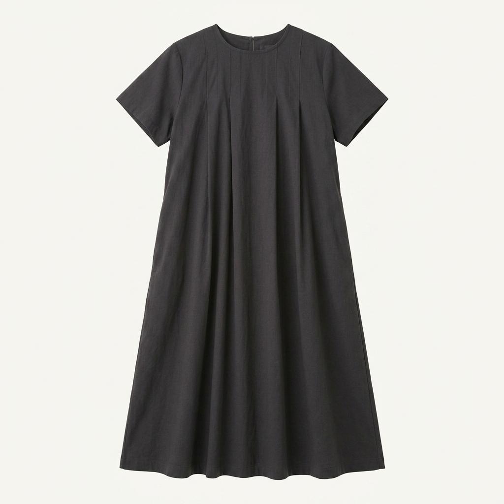 차콜 핀턱 롱 원피스 반팔 1