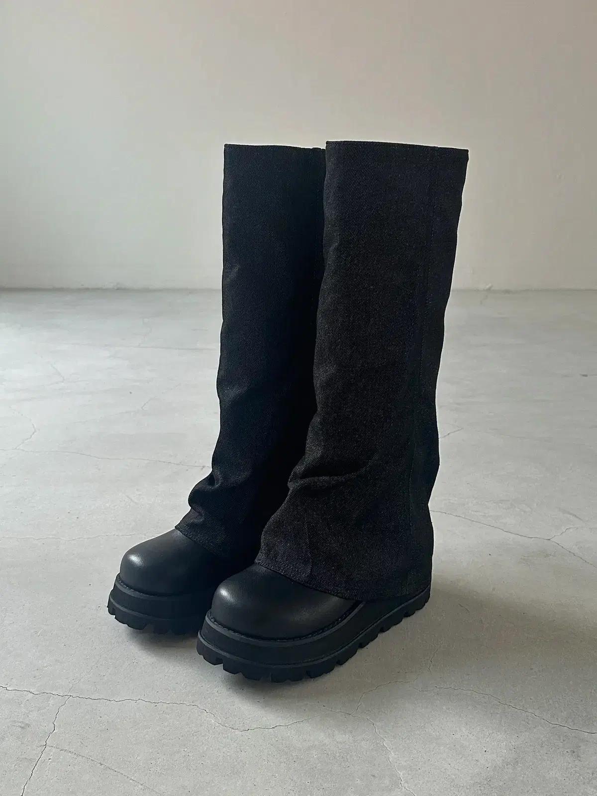 #1029 블랙청 245-폴드오버 롱부츠 5.5cm 투톤 워머부츠 2