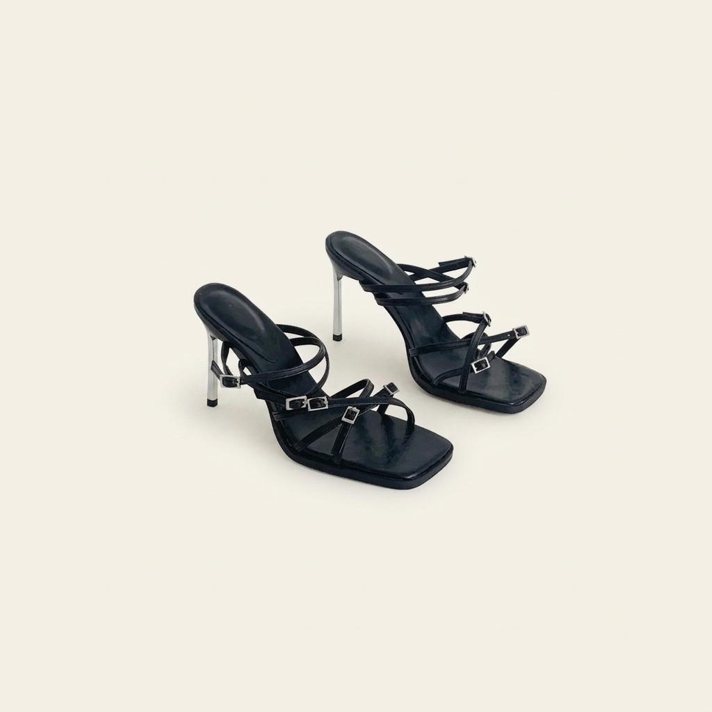#세일 9265 블랙 245-글램 레이어드 9cm 스틸레토 샌들-새상품