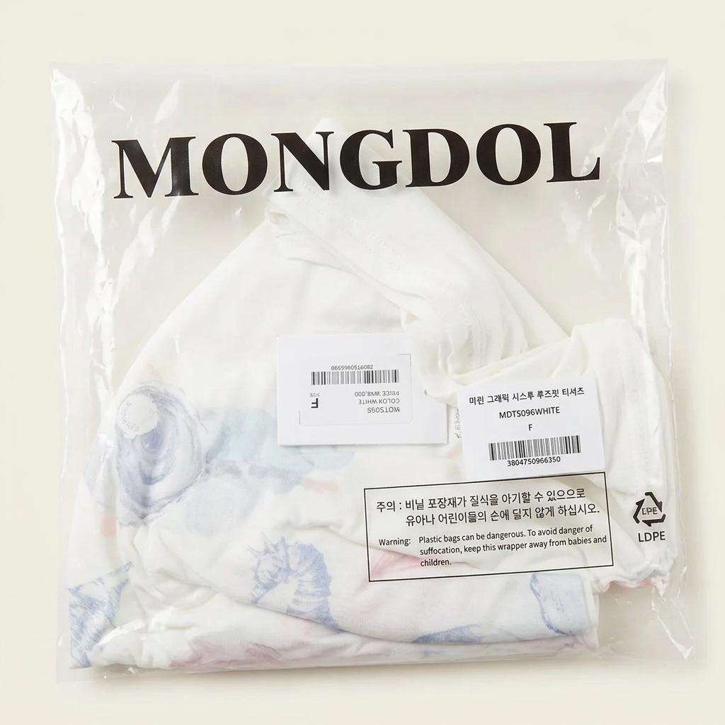 몽돌 마린 그래픽 시스루 루즈핏 티셔츠 화이트 F 미개봉 1