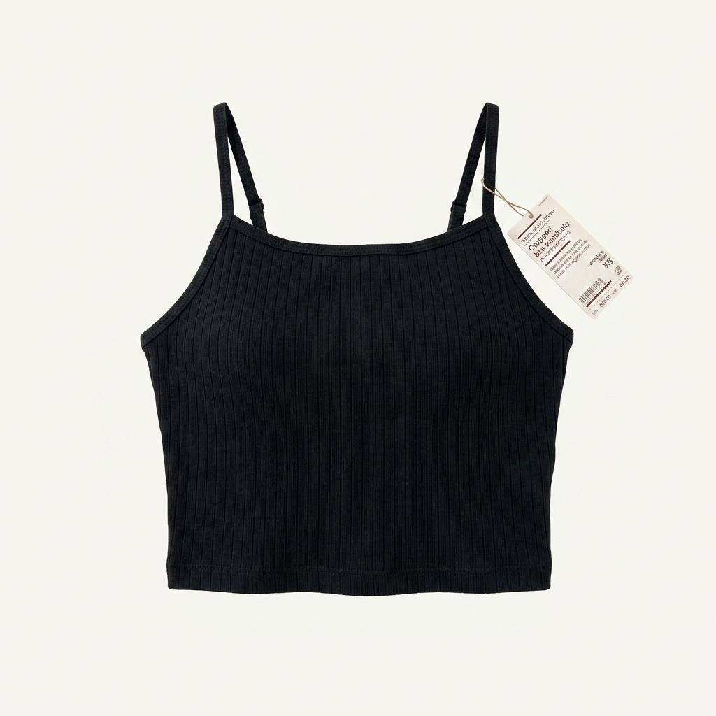 MUJI 골지 크롭 브라 캐미솔 블랙