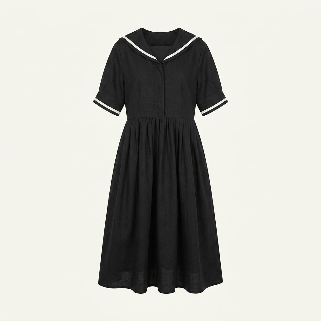 보카바카 린넨 블렌디드 세일러 원피스 S 1