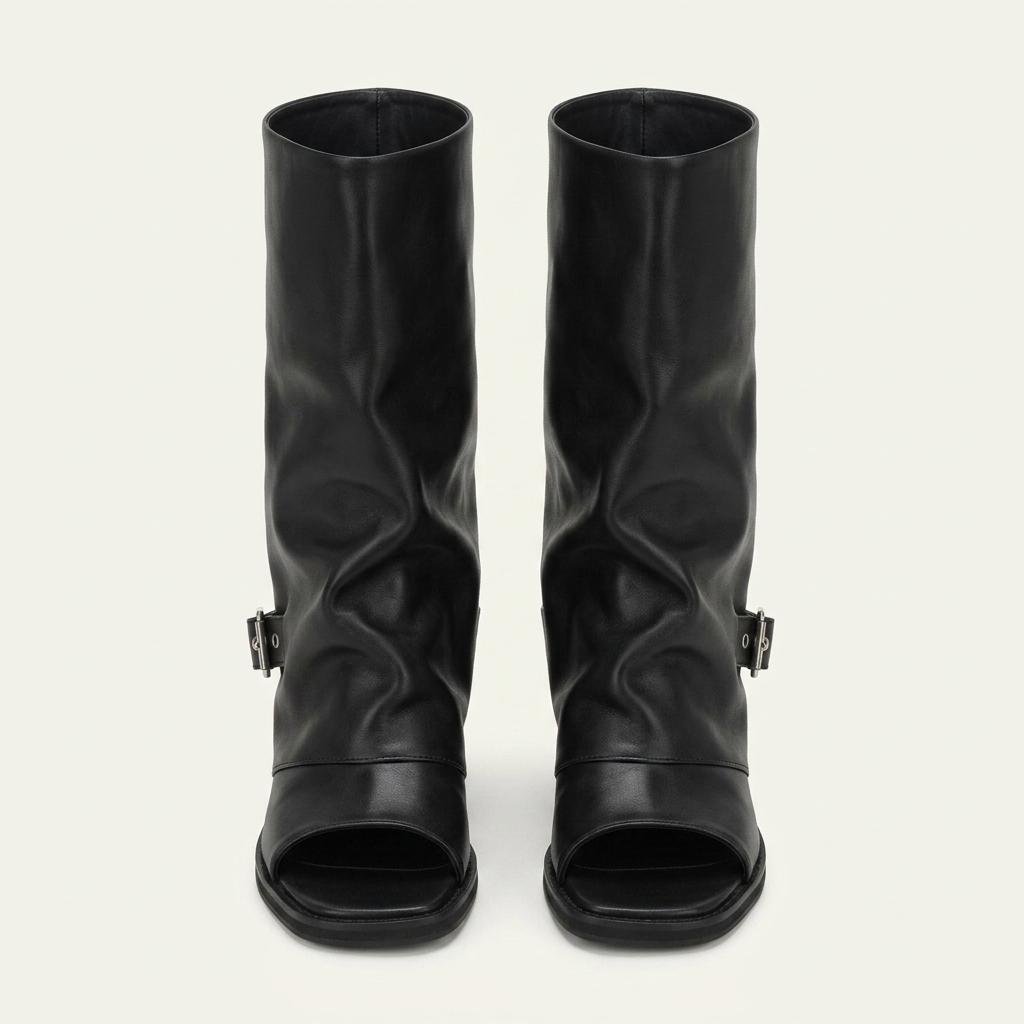 @359 블랙 230-오픈토부츠 4cm 폴드오버부츠 하프부츠-새상품 1