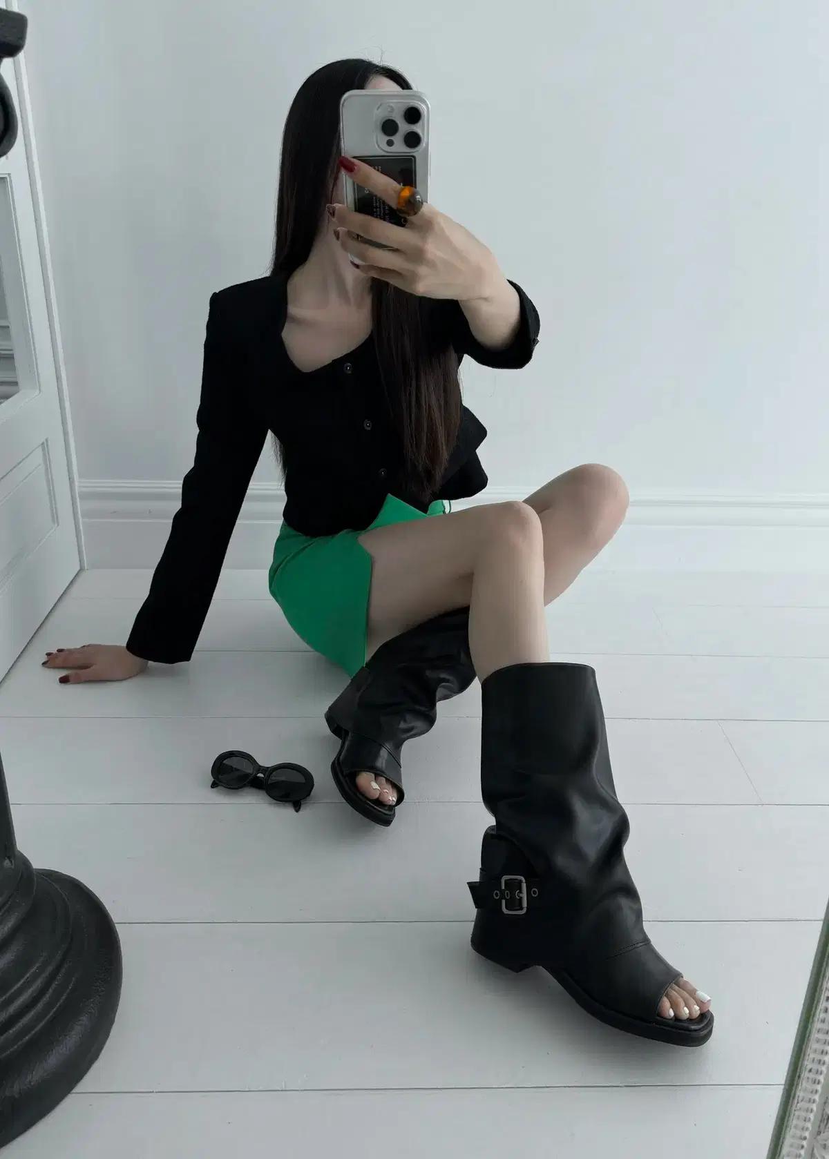 @359 블랙 225-오픈토부츠 4cm 폴드오버부츠 하프부츠-새상품 5