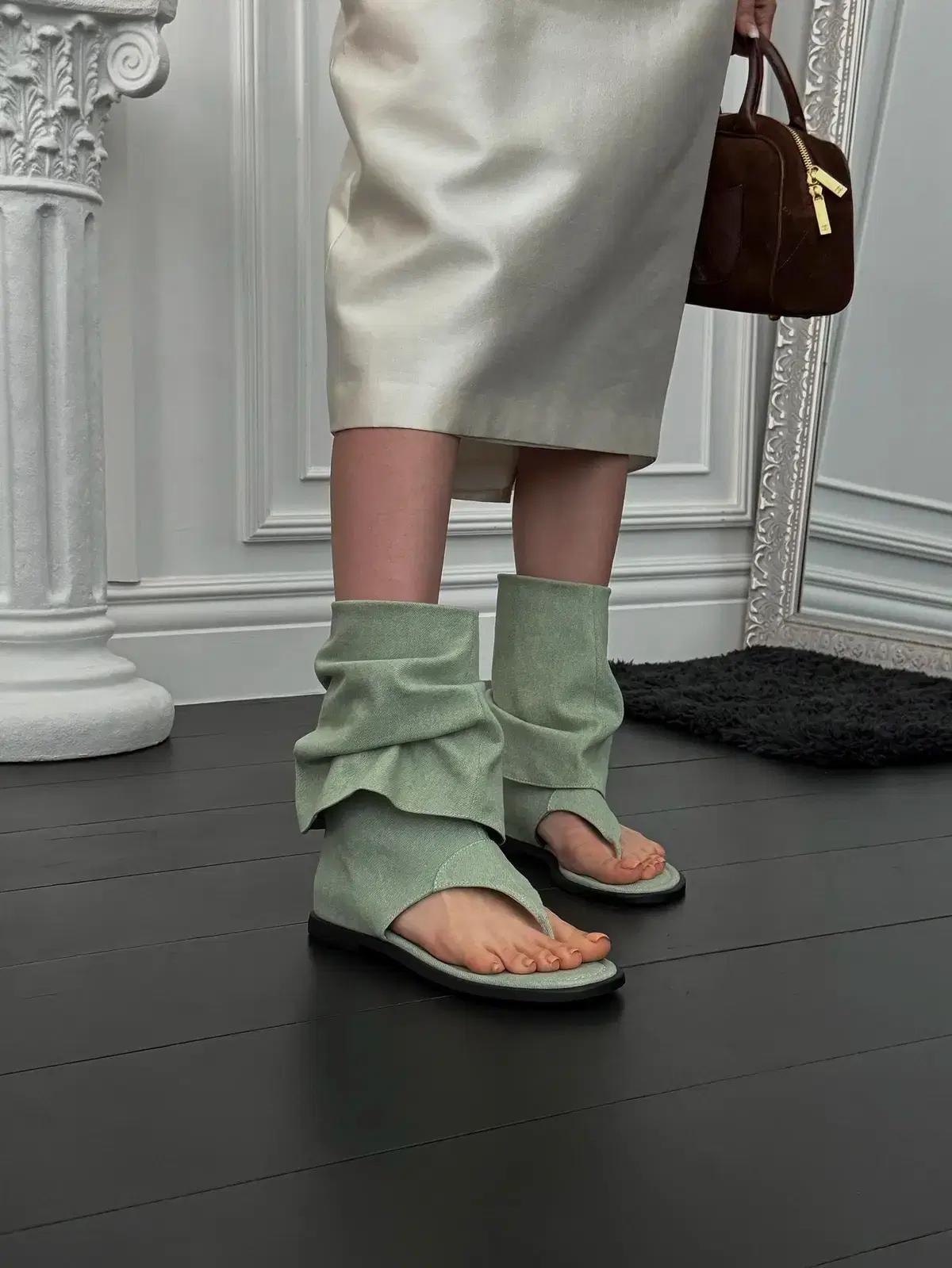 @9476 민트 230-폴드오버 쪼리부츠 1.5cm 데님 하프부츠-새상품 6
