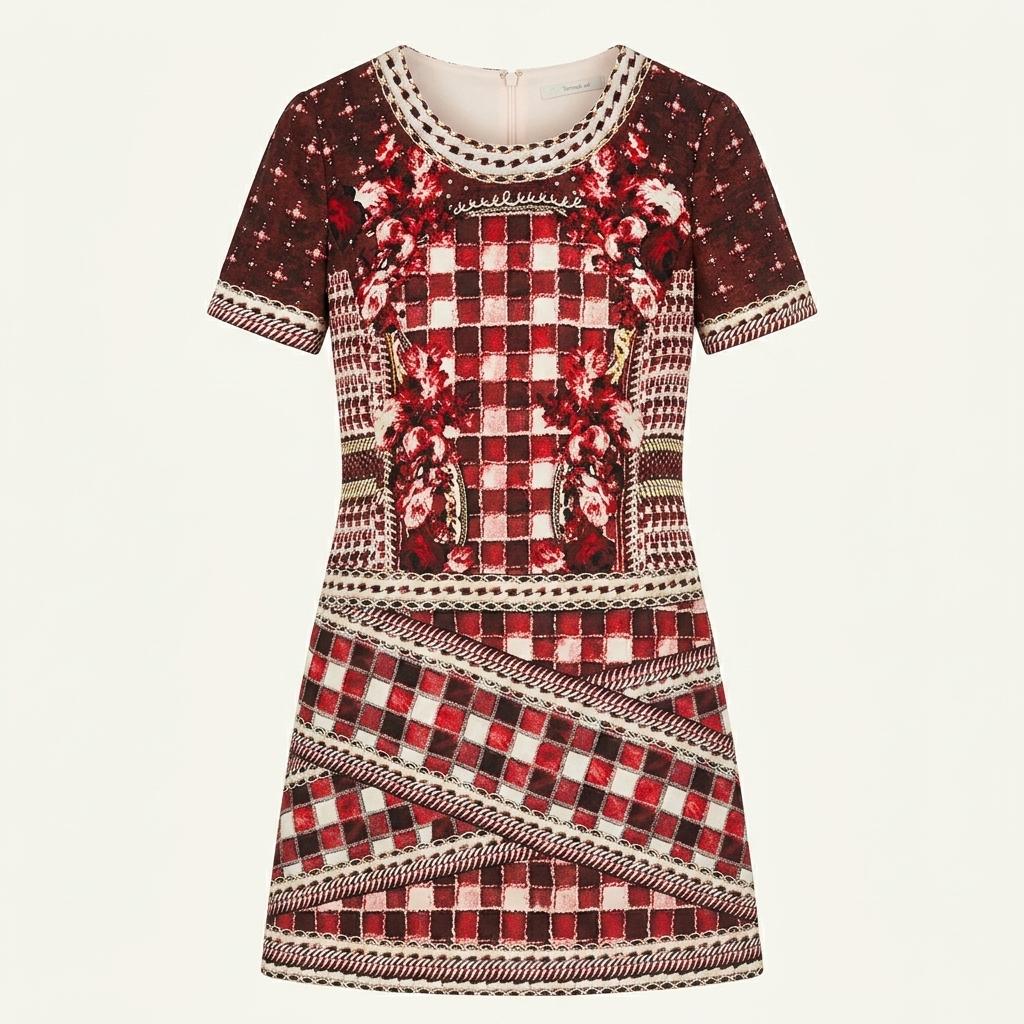 체크 플로럴 패턴 미니 원피스 1