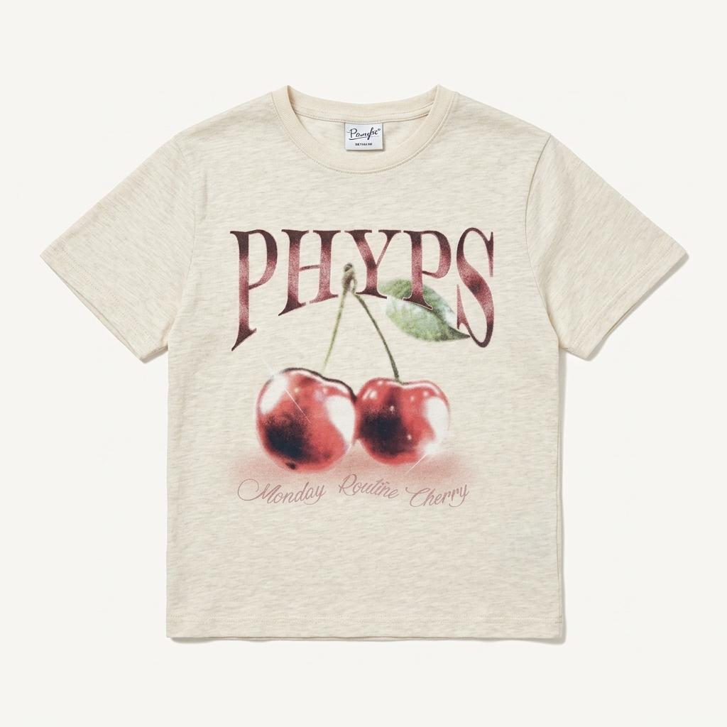 핍스 PHYPS 체리 그래픽 반팔 티셔츠 아이보리