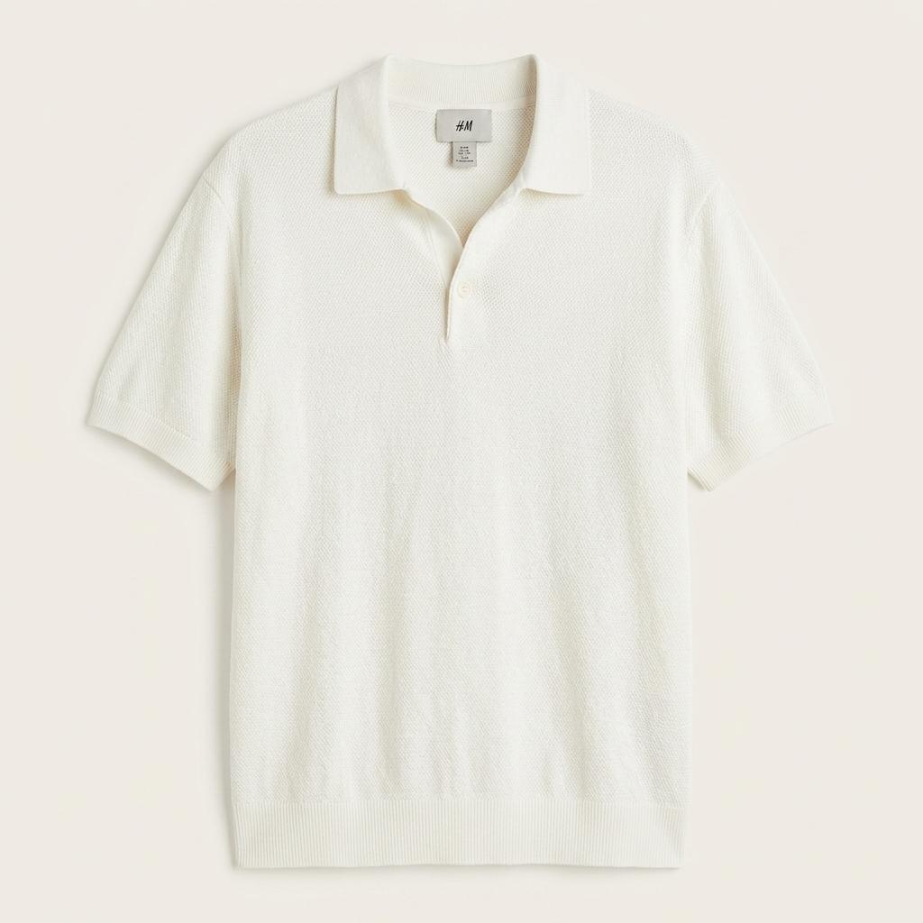 H&M 에이치앤엠 니트 카라 반팔 티셔츠 화이트