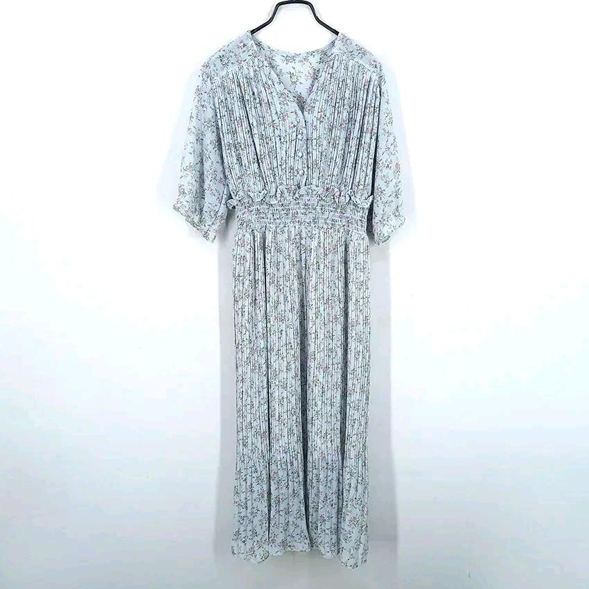 빈티지 여름 플리츠 밴딩 쉬폰 반팔원피스 스카이 (HU46266) 2