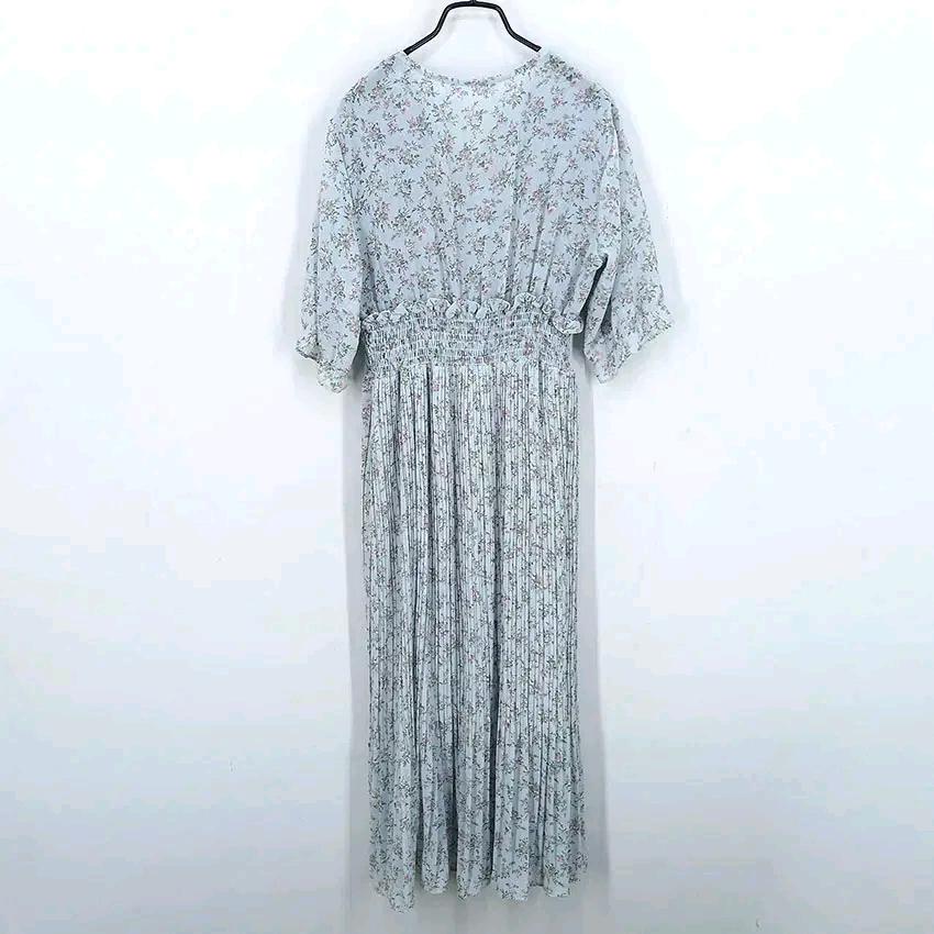 빈티지 여름 플리츠 밴딩 쉬폰 반팔원피스 스카이 (HU46266) 3