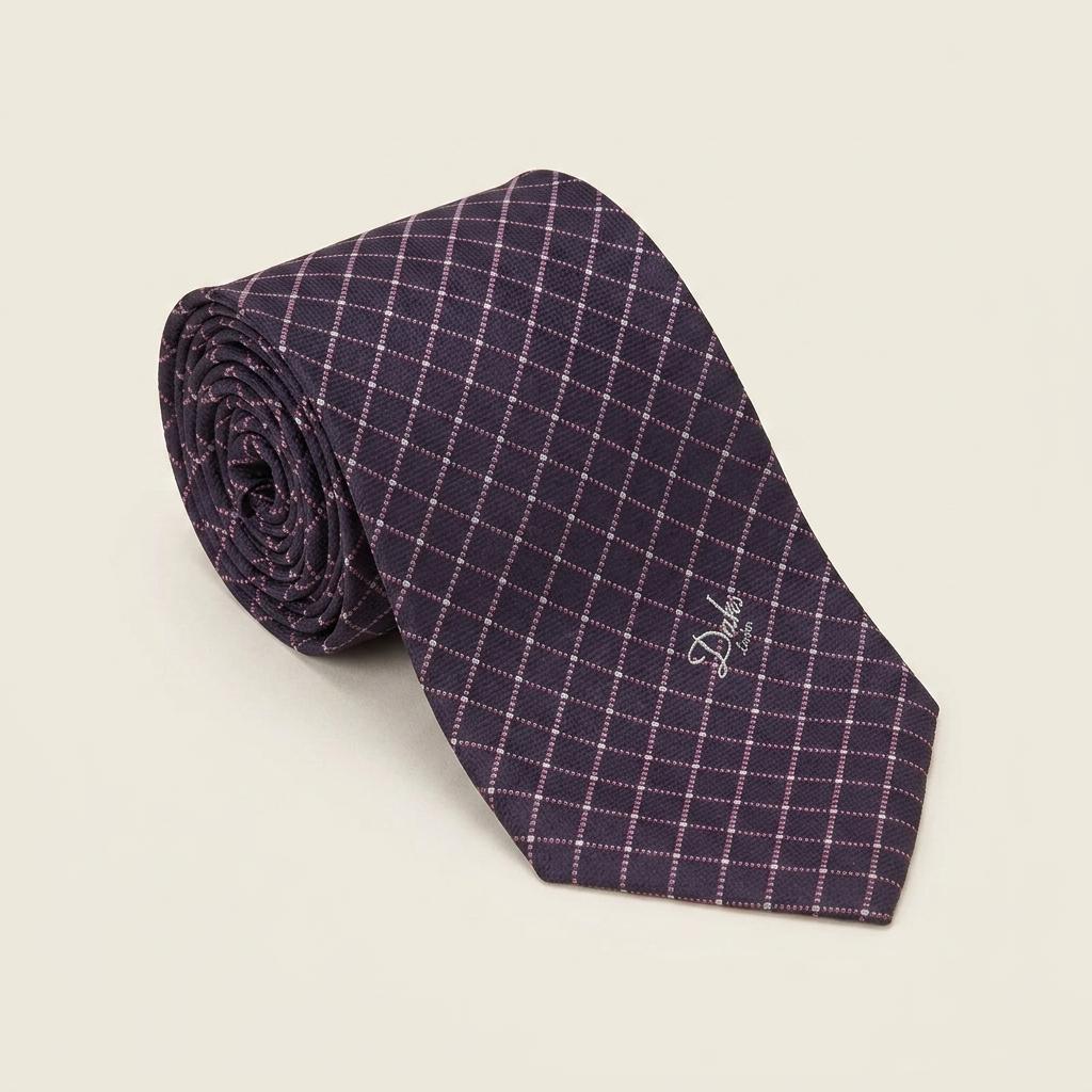 DAKS 닥스 실크 퍼플 체크 로고 넥타이 9.5cm A+등급 K3336