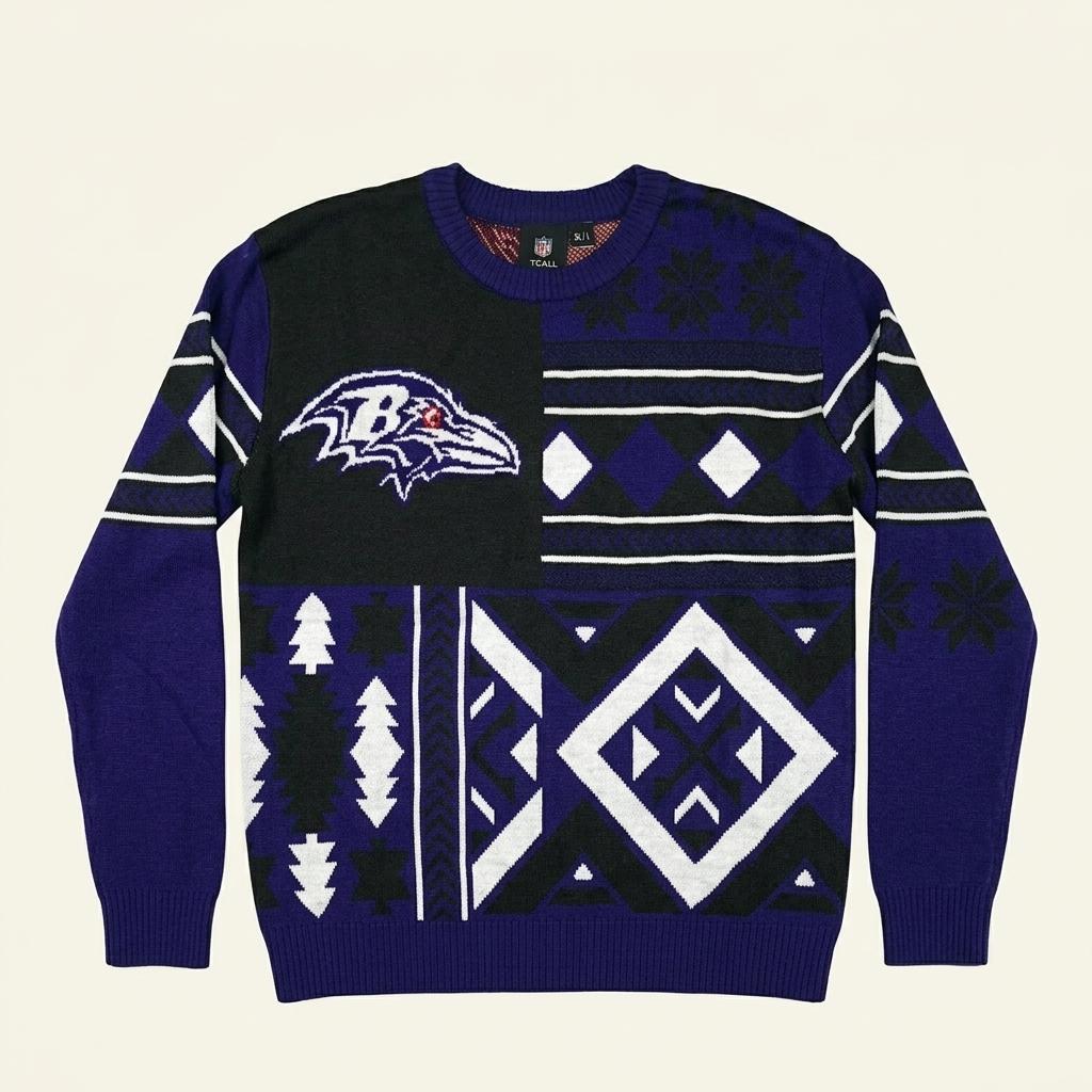 CL113 L NFL 아크릴 자카드 패치워크 퍼플 니트 스웨터