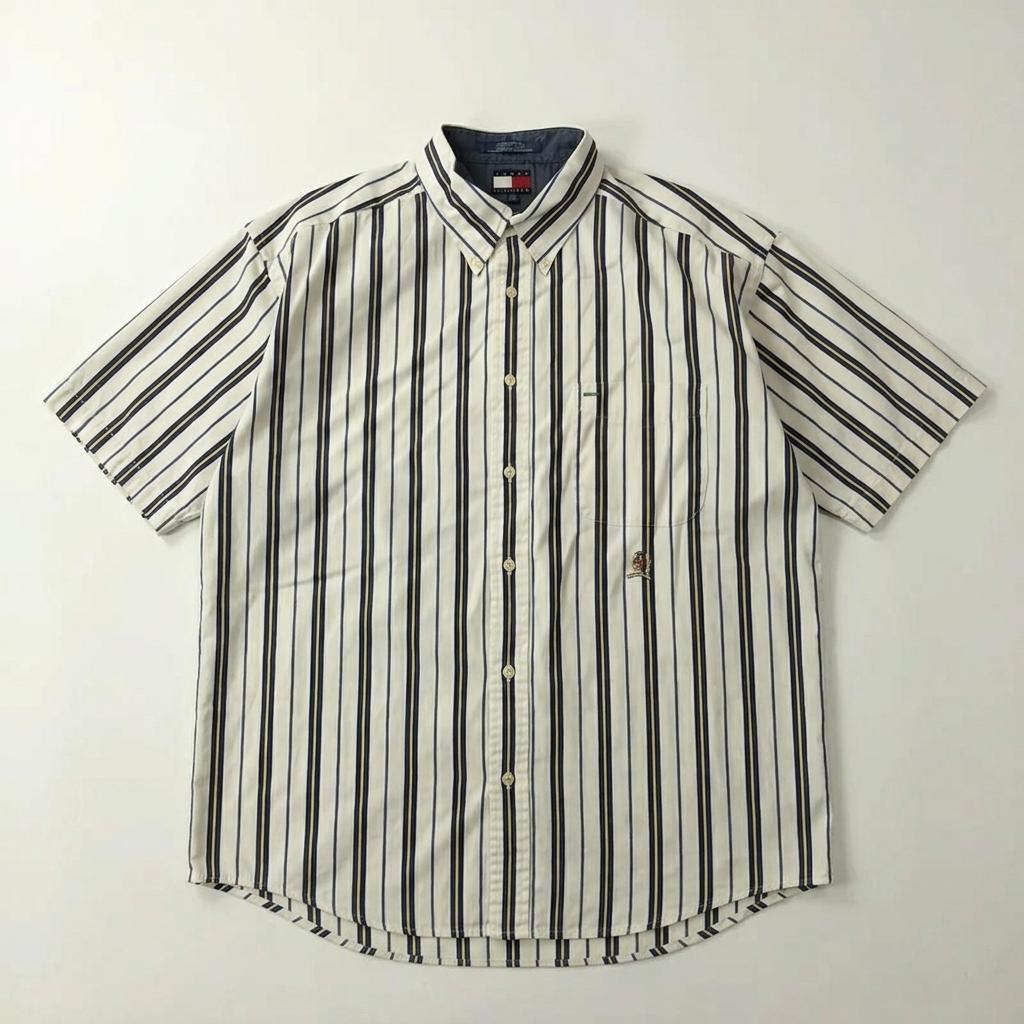 CJ841 XL 타미힐피거 90s 프레피 스트라이프 반팔 셔츠 남방