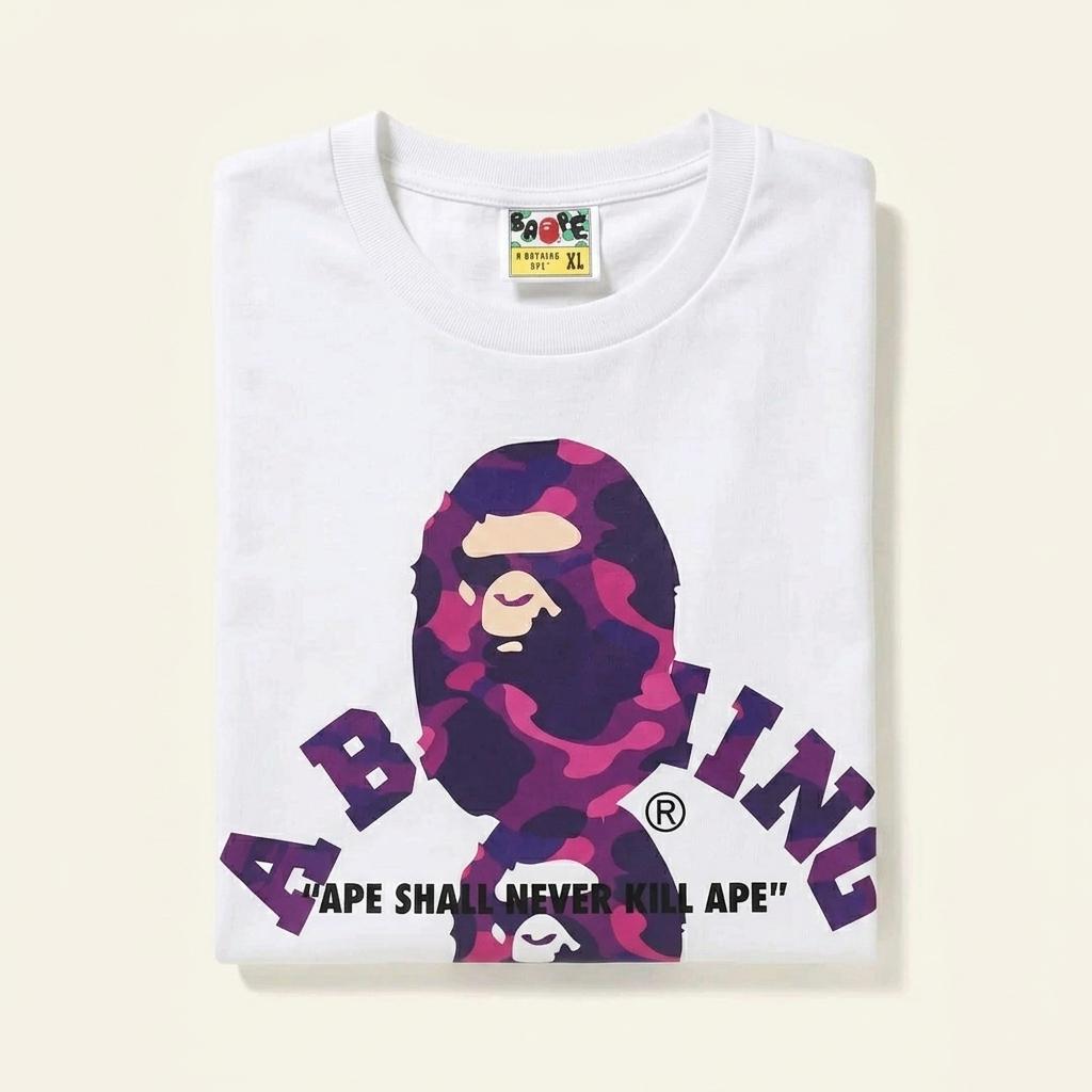 A BATHING APE 베이프 반팔티 화이트 퍼플 XL