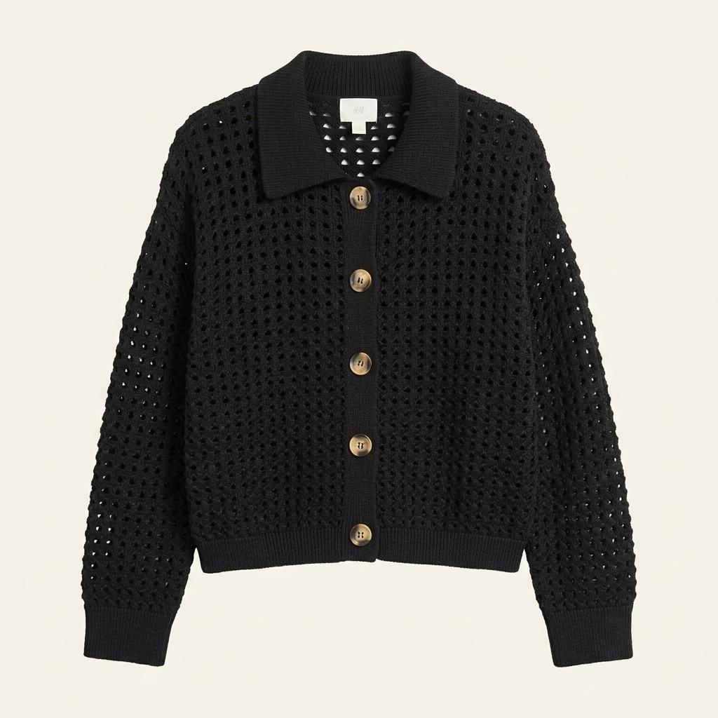 H&M 에이치엔엠 펀칭 카라 니트 가디건 블랙