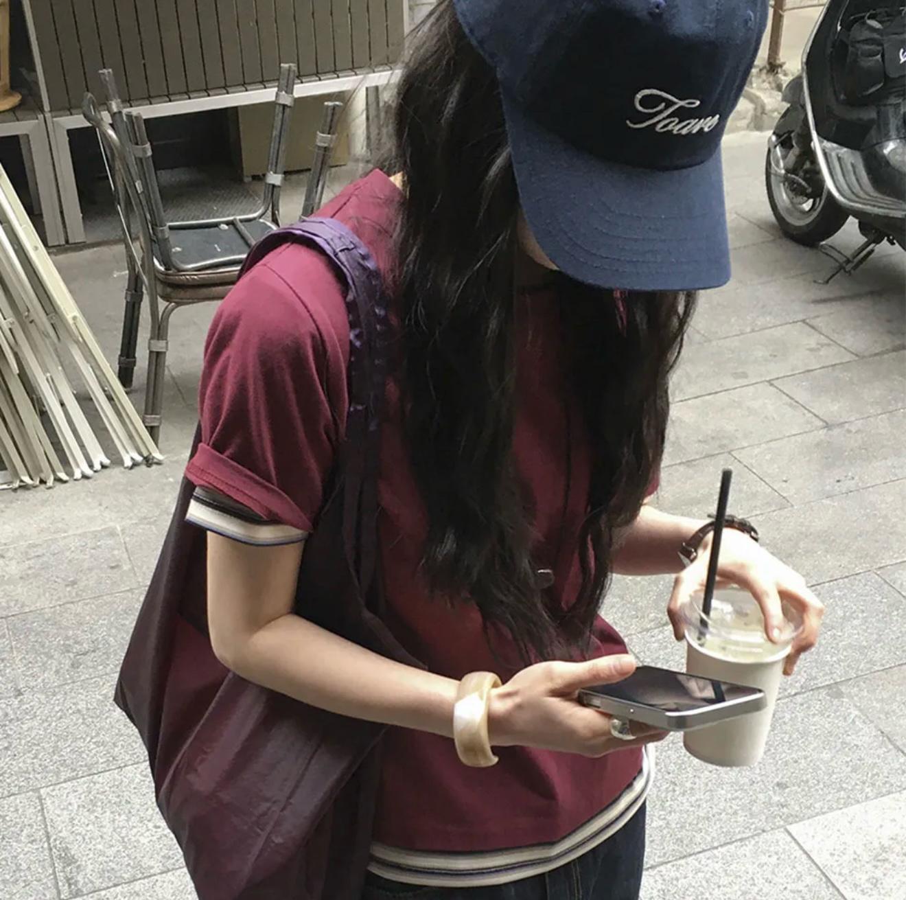 빈티지 와인 컬러 레이어드 반팔 티셔츠 2