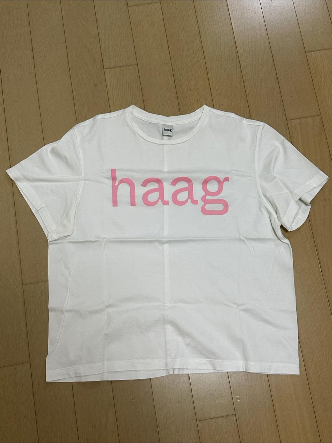 Haag 화이트 핑크 로고 반팔티 2