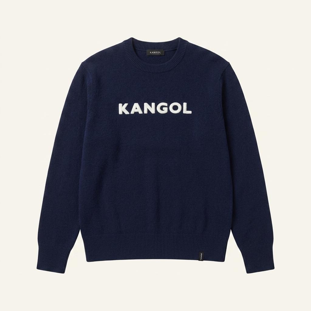 [KANGOL] 캉골 로고 라운드 니트 스웨터 네이비