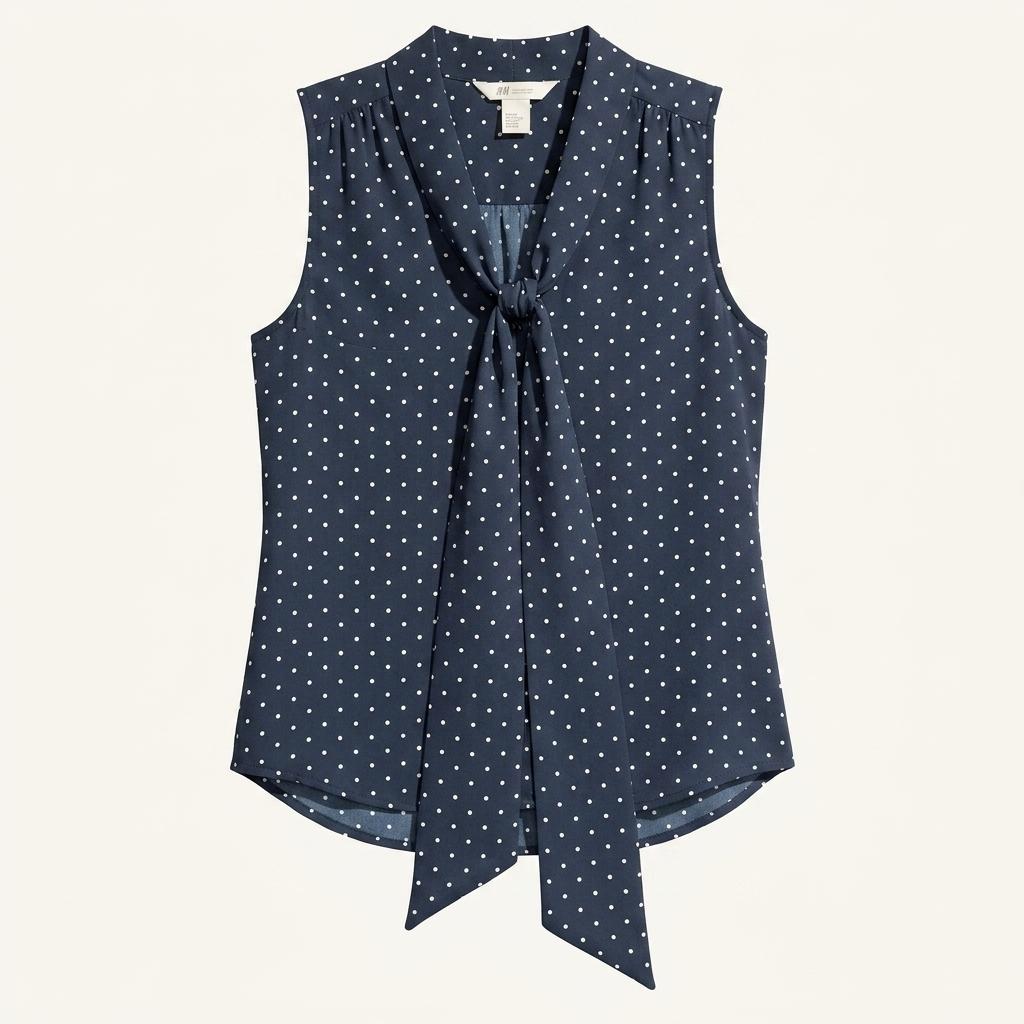 H&M 도트 패턴 타이 장식 민소매 블라우스
