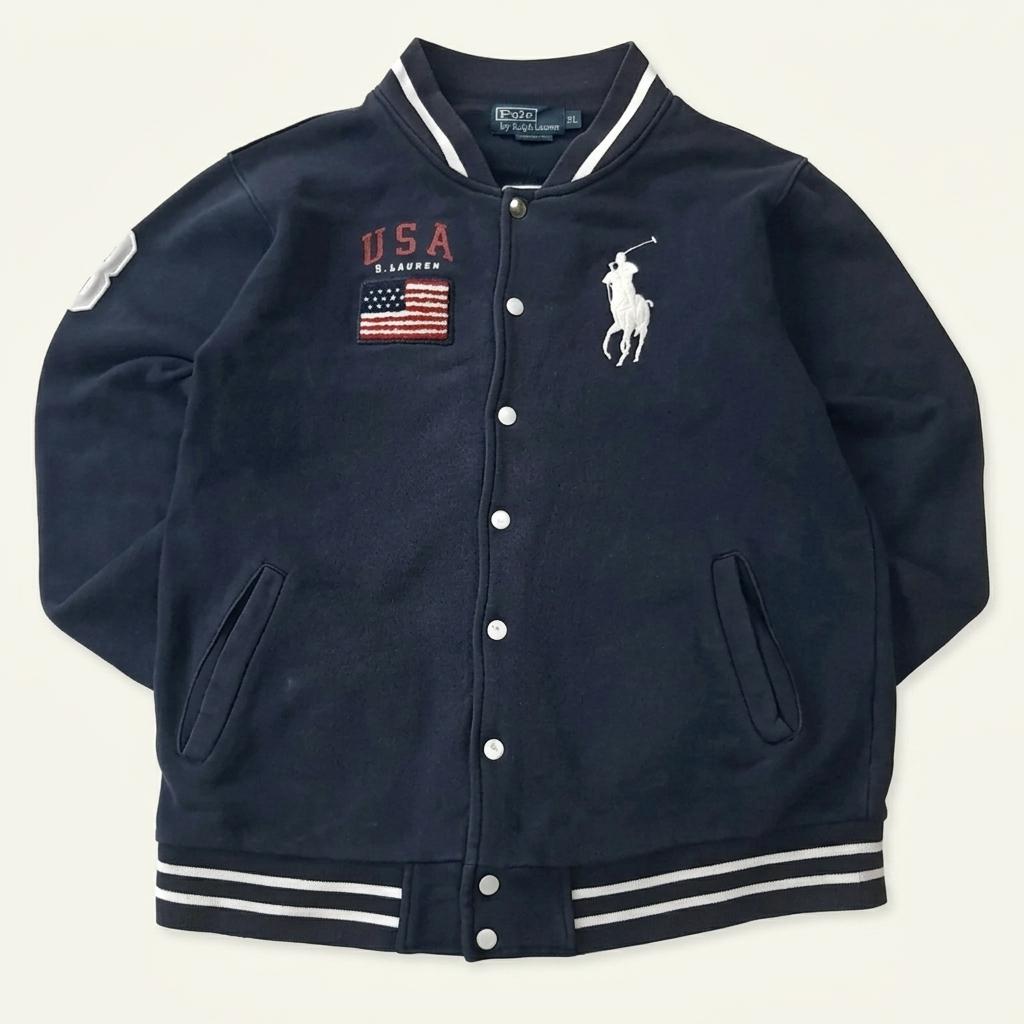 CJ248 XL 폴로 빅포니 성조기 USA 바시티 스타디움 자켓 1