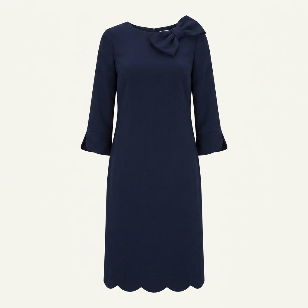 BCBG 네이비 리본 포인트 미디 원피스