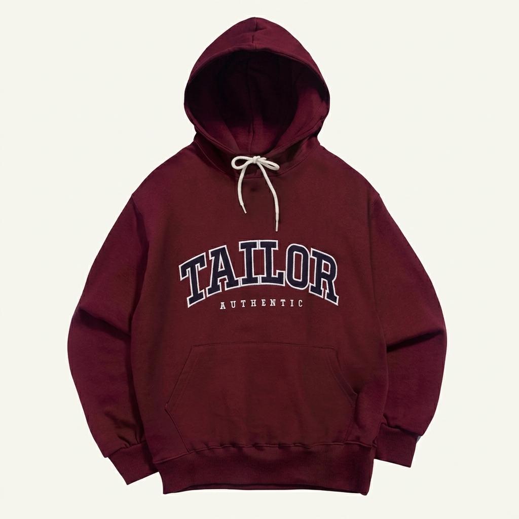 TAILOR 와인색 레터링 후드티