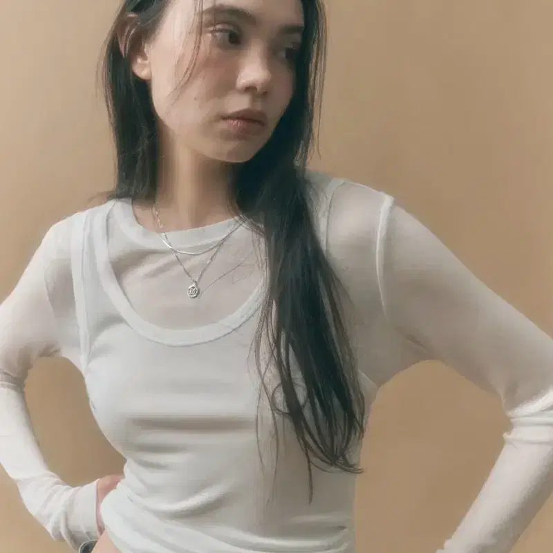 몽돌 [SET] 사이드 셔링 레이어드 티셔츠 화이트 2
